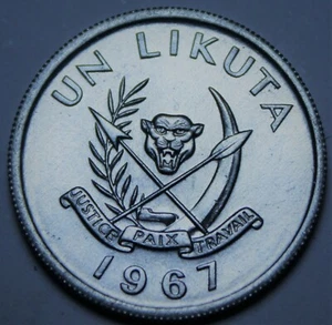 Congo DR, Likuta, 1967 Gem Unc~Leopards Head~Scarce~1st Year~Free Shipping - Picture 1 of 2