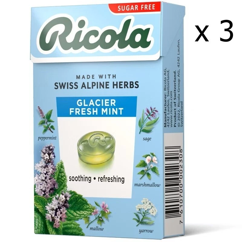 3 x Pastillas de Hierba Suiza Ricola Glacier Mint 40 g Foto 1 de 1