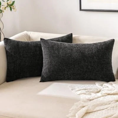  Pack of 2 Soft Chenille Throw Pillow Covers 12x20 12x20 Inch (Pack of 2) Black - Image 1 of 4