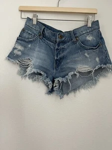 Pistola Damen Denim Jeans Shorts Größe 28 Used ausgefranster Saum abgeschnitten Grunge - Bild 1 von 9