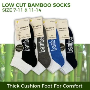 Bamboo Socks Ankle Low Cut Soft Cushion Work Sport Men s6-12 White Black Navy - Foto 1 di 15
