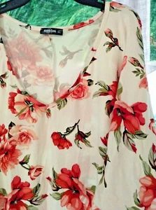 Women's SZ 3XL FLORAL MAXI TUNIC TOP SHIRT BLOUSE ROSES SOULM BRAND STRETCH - Picture 1 of 6