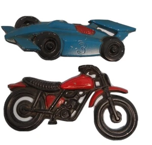 Metal Car and Motorcycle 8 inch Wall Sculpture Made in USA Paint Loss - Picture 1 of 9