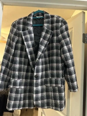 Vintage I.Magnin Women's Gray& Pink Wool Blend One-Button Blazer Coat Size 16W - Image 1 of 4