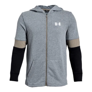 Boys Kids Youth Under Armour Long Sleeve Full Zip Hoodie New Gray Black Small - Picture 1 of 8