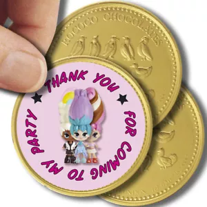 x35 MUÑECA DE FLOR Etiqueta de fiesta para moneda de chocolate Logotipo Cumpleaños Niños 37mm - Imagen 1 de 3