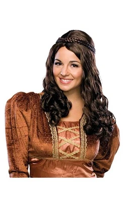 RENAISSANCE GIRL LONG CURLY BROWN ADULT WOMENS WIG RELIGOUS COSTUME ACCESSORY - Image 1 of 2