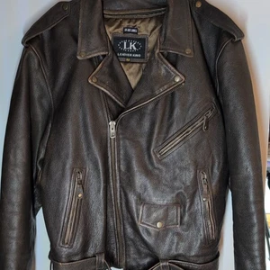 Leather King Motorcycle Biker Lined Jacket Men's Sz 52 (XL/XXL) Brown 5 Pocket - Picture 1 of 24