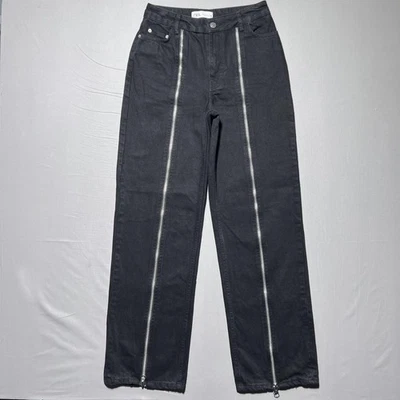 Pantalones de mezclilla negros Zara ZW pierna recta tiro alto frontal cremallera larga para mujer talla 4 Foto 1 de 4