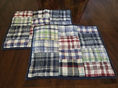 2 FUNSAS DE ALMOHADA ACOLCHADAS STD PATCHWORK AZUL ROJO VERDE GRANERO DE CERÁMICA Madras a cuadros Foto 1 de 4