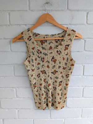 Issey Miyake Pleats Please beige floral vest top size 3 UK size 12-14 - Image 1 of 4