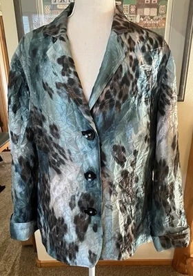 Chico's Tantalizing Teal Dreema Crinkle Long Sleeve Button-Up Blazer Sz 2 Large - Image 1 of 4