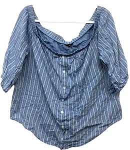 Torrid 2 , 2X top pink white striped button down elbow sleeve off the shoulder - Picture 1 of 6