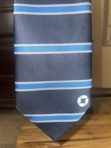 Lands End Oeko-Tex Men's Tie Chase Bank Logo Blue Striped 61x3.25 Polyester XL - Picture 1 of 10