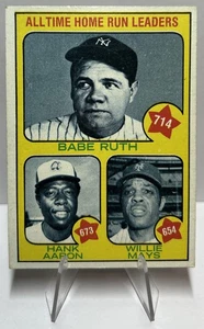 Babe Ruth / Aaron / Mays 1973 Topps Karte #1 All Time Home Run Leader keine Knicke - Bild 1 von 2