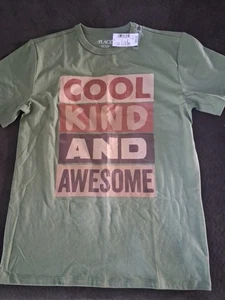 The Children's Place Boys L 10/12 Shirt Cool Kind and Awesome Green Tshirt Large - Picture 1 of 2
