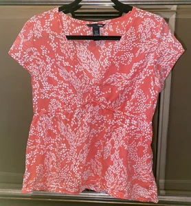 H&M Damenbluse Koralle Blumenmuster Flügelärmel V-Ausschnitt Größe 10 - Bild 1 von 11