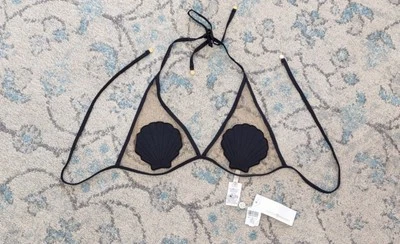 NWT S Larissa Minatto Mermaid Black Shell & Sheer Tulle Halter String Bikini Top - Image 1 of 4