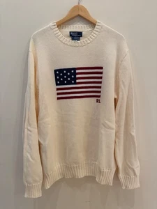 Polo Ralph Lauren Iconic USA Flag Knit Cotton Sweater Made In USA Size XL - Picture 1 of 6