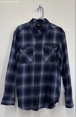 Harley Davidson Blue Mens Plaid Flannel Logo Long Sleeve Motorcycle Shirt Large - Image 1 of 4