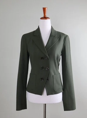 VALE LA PENA Nueva York $329 Verde Sólido Doble Pecho Lana Blazer Chaqueta Top Talla 4 Foto 1 de 4