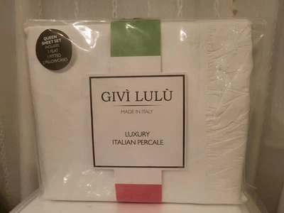Givi Lulu Queen Sheet Set 100% Cotton Solid Percale Italy Luxury Bedding WHITE - Image 1 of 4