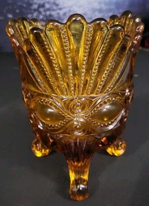 LG Wright Eyewinker Spooner 3-Zehen Bernstein Gold Glas Vase 5,5" - Bild 1 von 11
