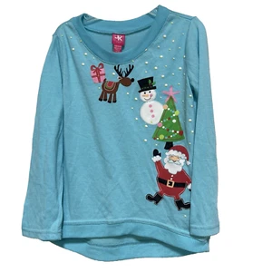 J. Khaki JK Top Shirt Girl's Sz Small 6 6x Long Sleeves Christmas Holidays Santa - Picture 1 of 5