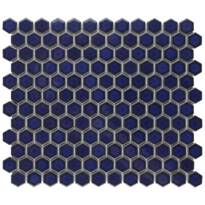Case of Tribeca Hex 1" Glossy Cobalt 11"x12" Porcelain Mosaic Tiles (8.64 Sq Ft) - Picture 1 of 3