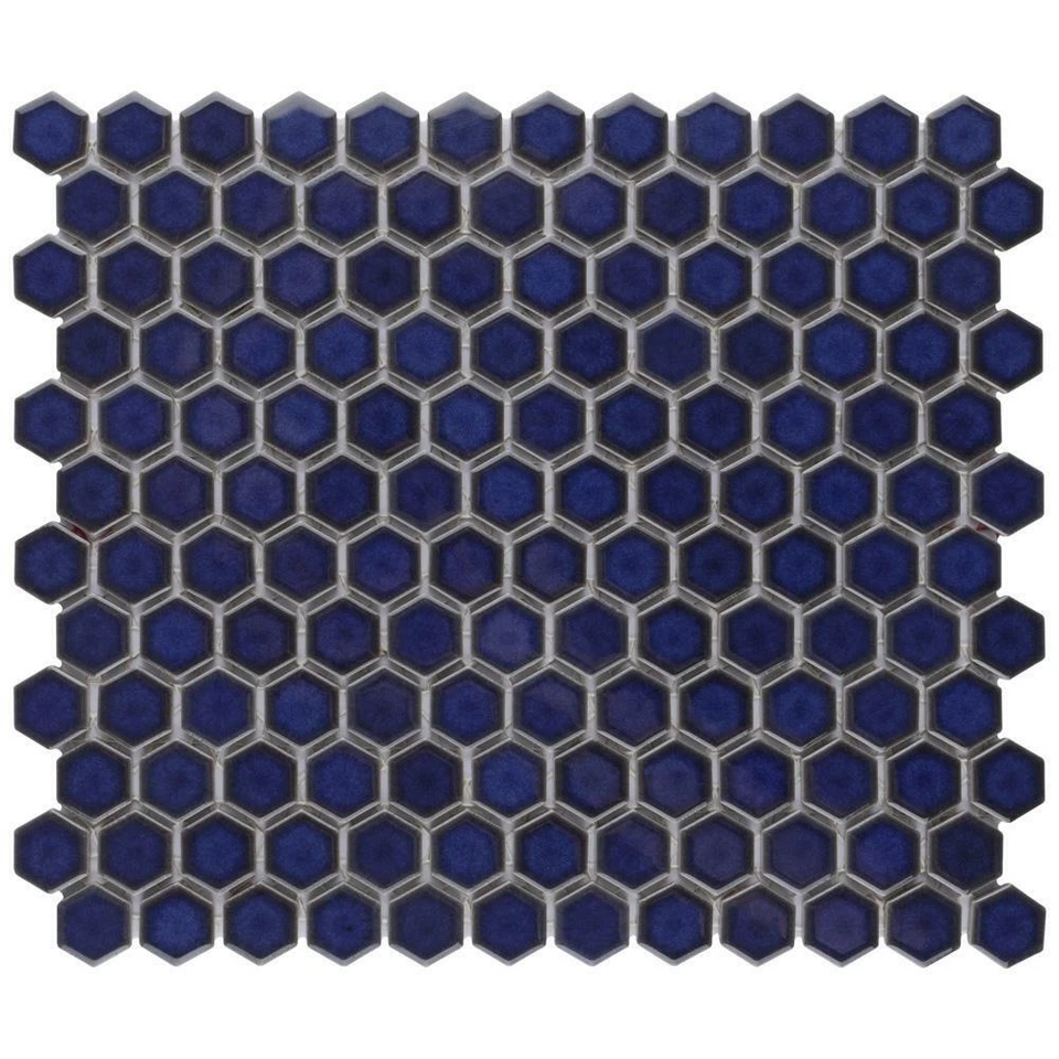 Estuche de azulejos de mosaico de porcelana Tribeca hexagonal 1" cobalto brillante 11"x12" (8,64 pies cuadrados) Foto 1 de 3