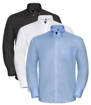 Russell 956M Pulsante Manica Lunga Colletto Non Stirare Camicia Blu Bianco Nero - Immagine 1 di 4