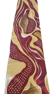 Dimoda Red Gold white Abstract Geometric Print Hand Made Neck Tie - Picture 1 of 9