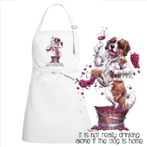 Delantal de chef de cocina arte de dibujos animados de raza de perro San Bernardo no beber vino solo - Imagen 1 de 2