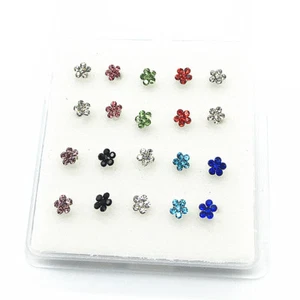 Wholesale 20Pcs Silver Mixed Color Crystal Flower Bar Bone Nose Stud - Picture 1 of 2