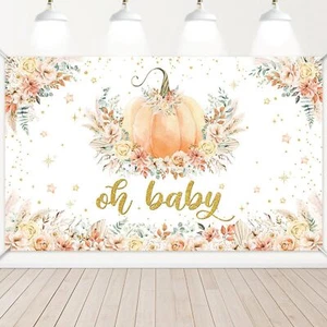 Little Pumpkin Baby Shower Backdrop Autumn Oh Baby Background Fall Baby Showe... - Picture 1 of 8