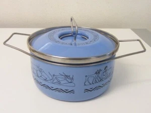 PENTOLA SILTAL AZZURRA CON COPERCHIO DIAMETRO 18 SERIE EGIZIA VINTAGE NUOVA - Foto 1 di 3