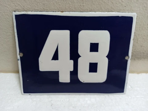 Vintage Enamel Sign Number 48 Blue House Door Street Plate Metal Porcelain Tin Cover