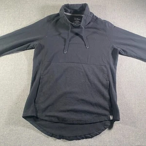 LL Bean Cozy Mixed Knit Pullover Sweatshirt Womens Size Medium Black Funnel Neck - Picture 1 of 7