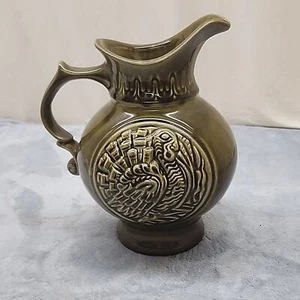 Vintage McCoy Pottery 9.5" Pitcher Green with Turkey Design 1968 USA - Picture 1 of 6