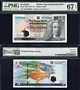 Scotland 2014 RYDER CUP GOLF Commemorative £5 P-369 Polymer GEM UNC PMG 67 EPQ - Picture 1 of 1