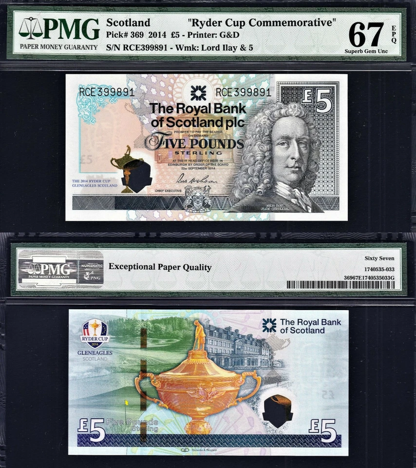 Scotland 2014 RYDER CUP GOLF Commemorative £5 P-369 Polymer GEM UNC PMG 67 EPQ - Image 1 of 1