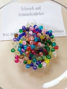 100 x Bunte Crackle Glasperlen zum Basteln/Schmuckherstellung Glas Rund ♥ Ø 4mm - Bild 1 von 1