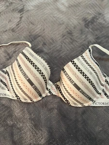 Victoria’s Secret T-Shirt Lightly Lined Demi Bra Sz 34C white w/stripes EUC - Picture 1 of 11