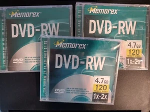 Three Memorex DVD-R 4.7GB 120 minute video 1X-2X with Jewel Cases - Picture 1 of 4