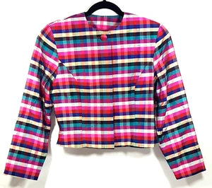 Vintage Doncaster Women's Silk Jacket Checks Green Pink Purple Black S M - Picture 1 of 9