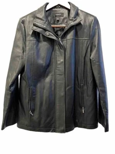 Colebrook & Co Womens Large Buttery Soft Leather Jacket Black Full Zip - Picture 1 of 8