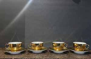 Vintage! 4er Set! Royal Worcester Gold Glanz Kaffeetasse und Untertasse Set - Bild 1 von 10
