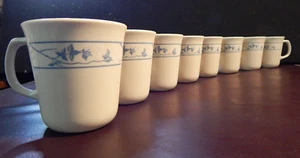 8 x Corelle/Corning FIRST of SPRING Coffee Mugs -10 oz beige white flowers, blue - Picture 1 of 19
