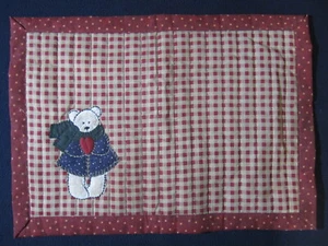 Quilted Checkered Table Placemat with Bear 18 by 13 Inches - Picture 1 of 5