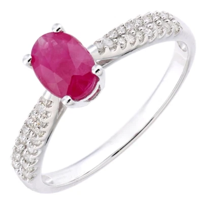 0.64ct Diamante Redondo Natural 14k Bis Contraste Oro Blanco Rubí Anillo - Imagen 1 de 4